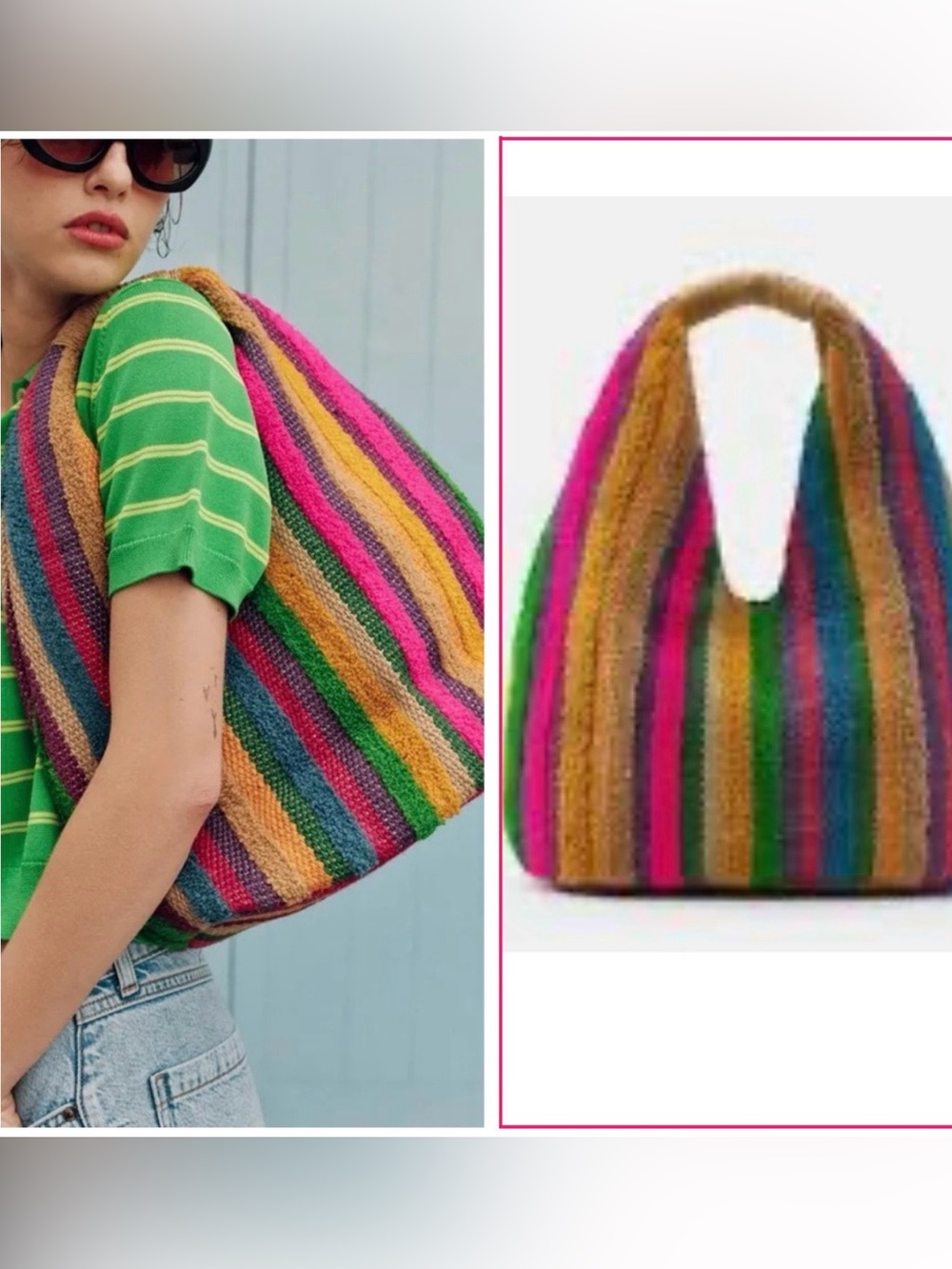 ZARA multicolor striped Colorful Jute Hobo Striped Bag Tote Bag